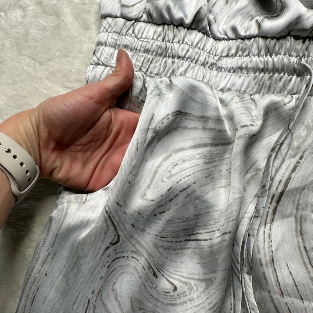 Caramela Marble Print Satin Halter Top Jumpsuit in White and Gray Womens Small